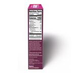 Nutrition facts label on a purple box with white background