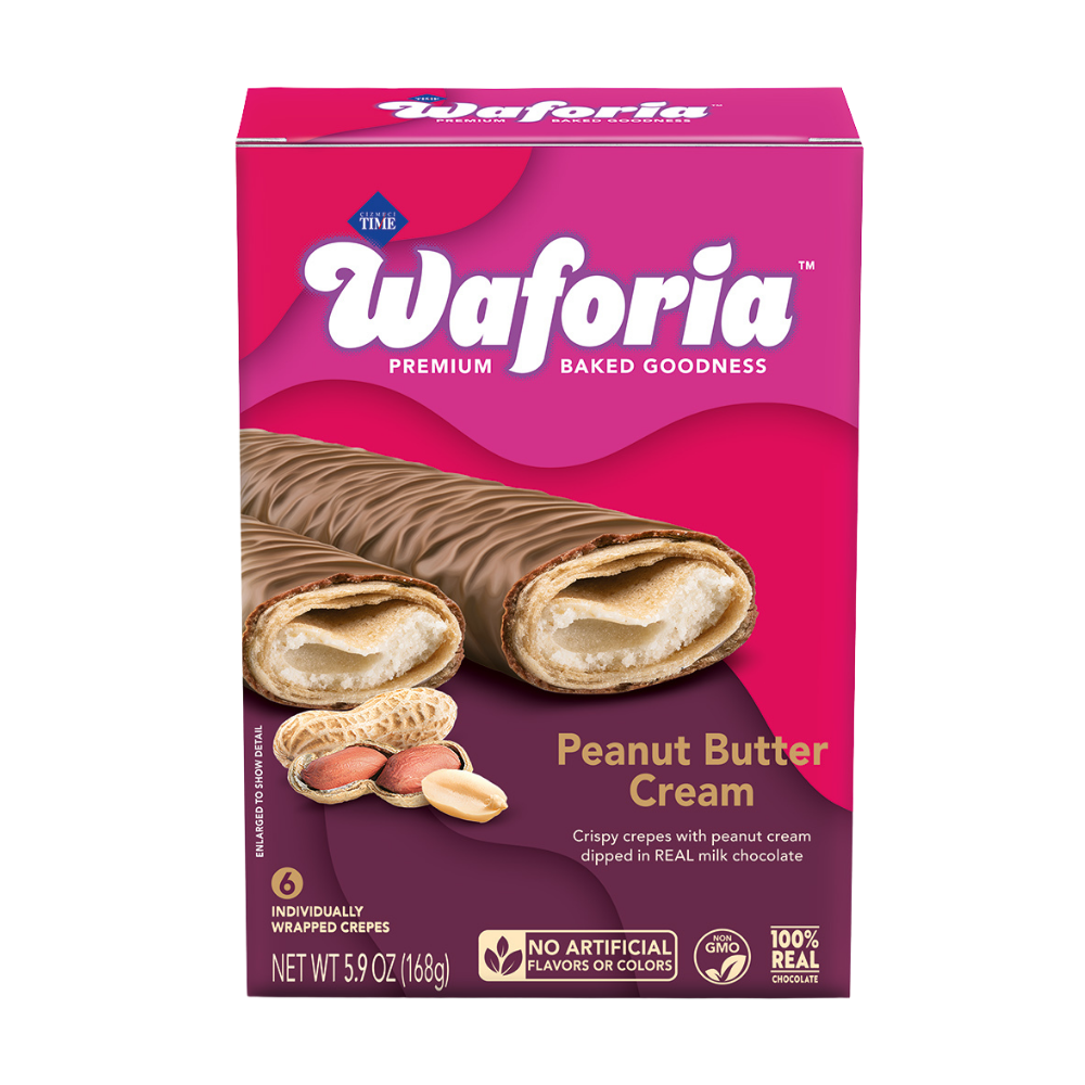 Waforia Peanut Butter Cream wafers packaging on a white background