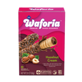 Waforia Hazelnut Cream wafer box with chocolate and hazelnuts on a white background