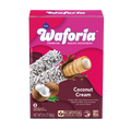 Waforia Coconut Cream wafers packaging on a white background