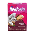 Waforia Coconut Cream wafers packaging on a white background