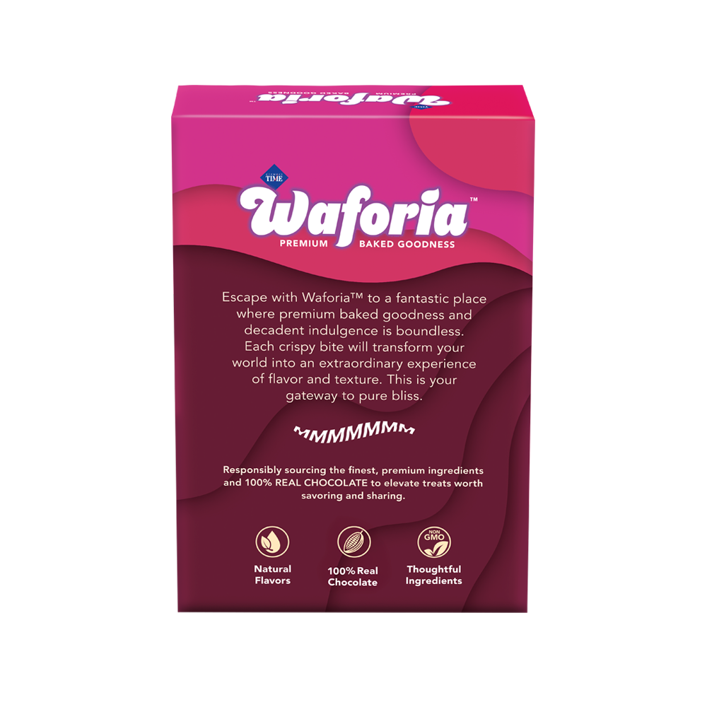 Waforia product packaging with pink and purple design on a white background