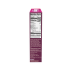 Nutrition facts label on a purple box with white background